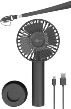 Goobay Tragbarer Handventilator Mit Standfuß - Geräuschlos, Wiederaufladbar - Mit Akku (2000mAh) Und Ladekabel, Schwarz -De'Longhi || Rowenta Verkaufsgeschäft fa2fede3f5ad4961658a960d9de4096a