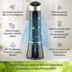 Klarstein Mobiles Klimagerät Ohne Abluftschlauch - Luftkühler Mit Wasser Ventilator Luftbefeuchter Luftreiniger Funktion - 6L Wassertank - Air Cooler Klimaanlage Mobil Mit Fernbedienung - Schwarz -De'Longhi || Rowenta Verkaufsgeschäft faed74147b45aef593b0d454417a183e