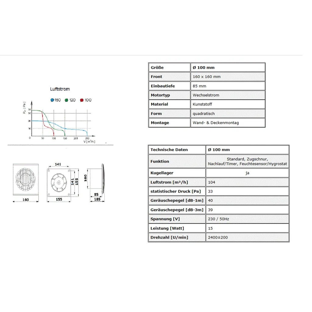 Wohnraumlüfter Badventilator Badlüfter Ventilator Badezimmer Zuluft Abluft Belüftung Ø 100 Mm In Grau Zugschalter 7 Wohnraumlüfter Badventilator Badlüfter Ventilator Badezimmer Zuluft Abluft Belüftung Ø 100 Mm In Grau Zugschalter – Bild 5