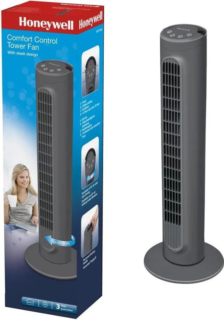 Honeywell HYF1101E4 Comfort Control Turmventilator, 55°-Oszillation, Timer, 3 Stufen, 36 Watt, Anthrazit 8 Honeywell HYF1101E4 Comfort Control Turmventilator, 55°-Oszillation, Timer, 3 Stufen, 36 Watt, Anthrazit – Bild 6