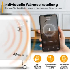 TRESKO® Elektroheizung Weiß 2000W Inkl. WiFi & APP Glaskonvektor Konvektor Wand Heizung Glas Heizkörper Bad -De'Longhi || Rowenta Verkaufsgeschäft fccaf88fa4cdb83f2a0cf014841d67cb