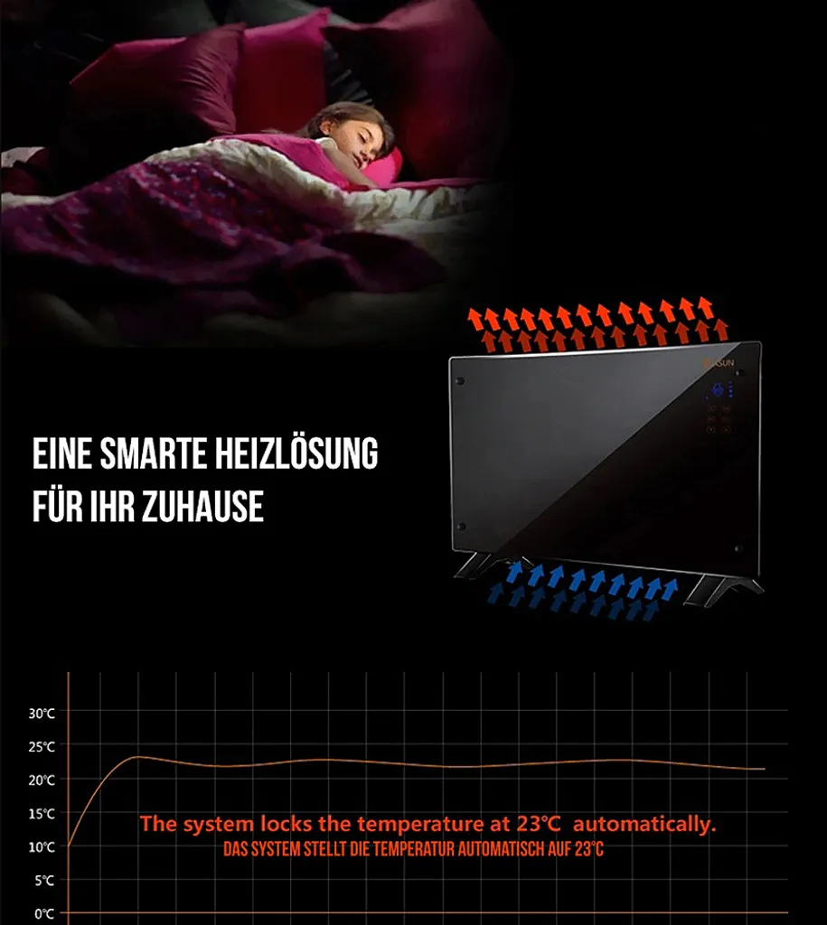 Glaskonvektor / Elektroheizung / Konvektor-Heizung - 24h-Timer - LCD-Display Touchscreen - Fernbedienung - Mobiler, Leiser, Elektrischer & Energiesparender Elektroheizkörper 2000 Watt 6 Glaskonvektor / Elektroheizung / Konvektor-Heizung - 24h-Timer - LCD-Display Touchscreen - Fernbedienung - Mobiler, Leiser, Elektrischer & Energiesparender Elektroheizkörper 2000 Watt – Bild 4
