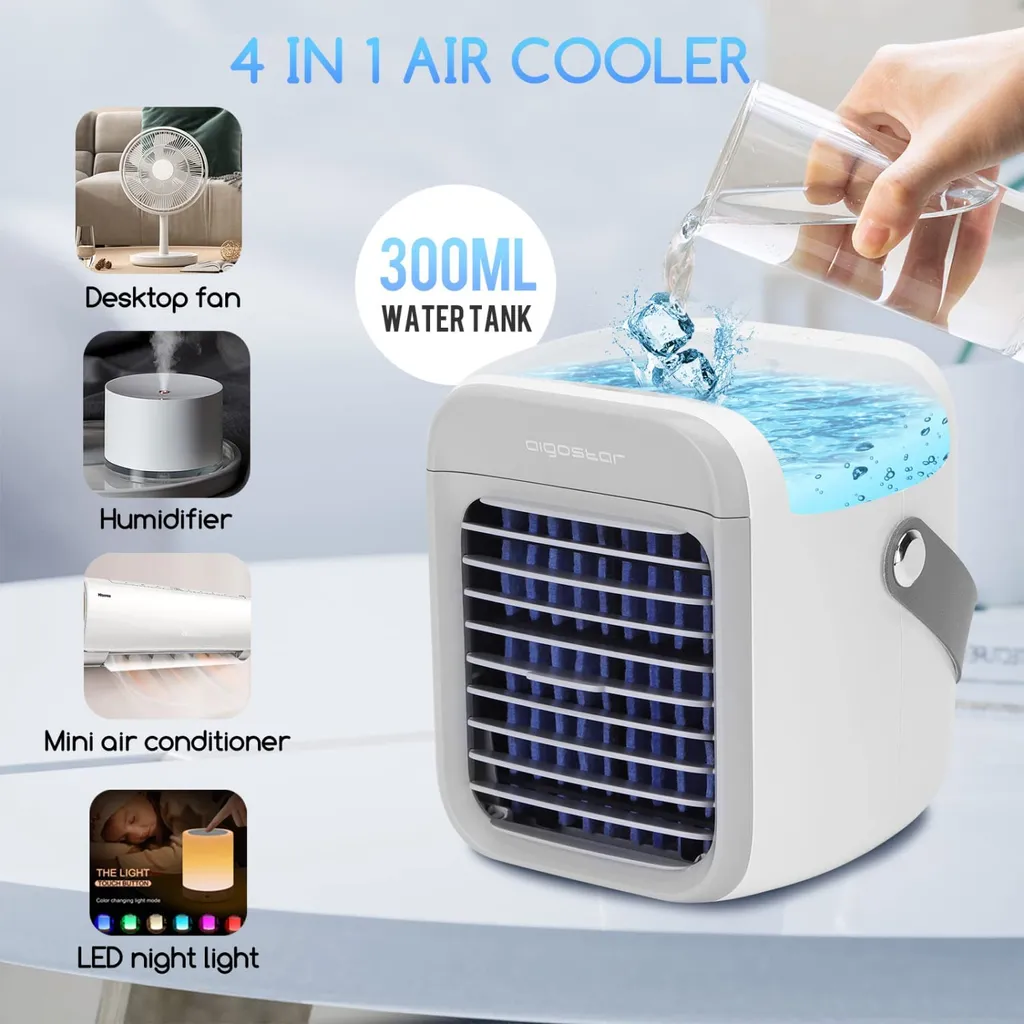 Aigostar Ice Cube - Luftkühler, Luftkühler Mini Klimaanlage Mit 300 ML Wassertank, Mini Klimagerät Mit 3 Stufen & 7 Stimmungslichtern- Mobiles Klimagerät Für Schlafzimmer, Baby, Büro,im Freien 4 Aigostar Ice Cube - Luftkühler, Luftkühler Mini Klimaanlage Mit 300 ML Wassertank, Mini Klimagerät Mit 3 Stufen & 7 Stimmungslichtern- Mobiles Klimagerät Für Schlafzimmer, Baby, Büro,im Freien – Bild 2